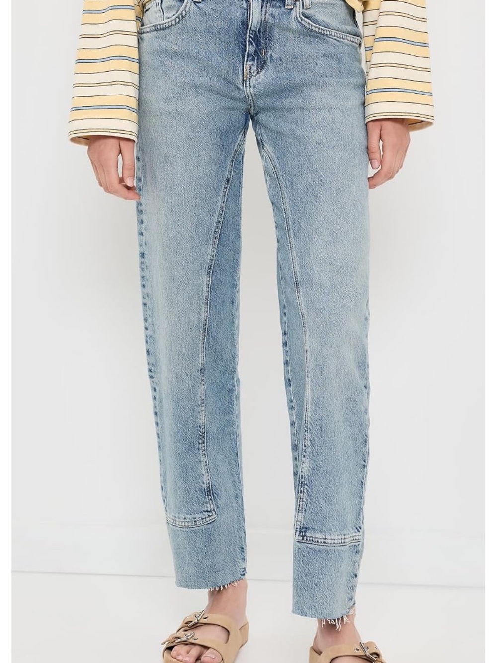 We The Free Risktaker Free People Medium Wash Wide Leg Raw Hem Jeans Wmns 32 EUC
